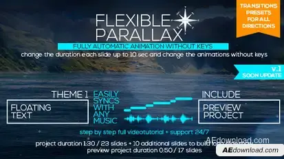 Flexible Parallax Slideshow_Floating Text Video Displays template preview