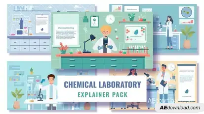 5 Concepts Flat Character Scientist in Chemical Laboratory Elements template preview