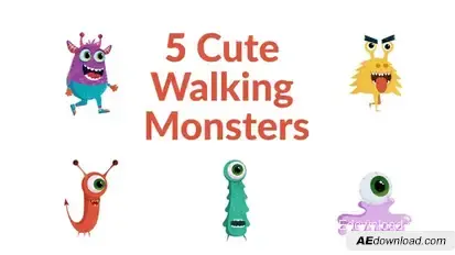 5 Cute Walking Monsters Elements template preview