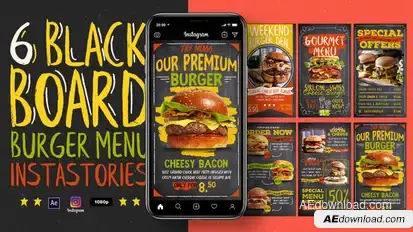 Blackboard Burger Menu Instagram Stories Product Promo template preview