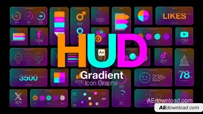 HUD Gradient Icon Graphs Infographics template preview
