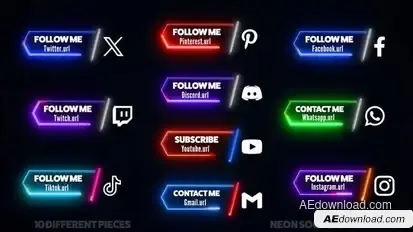 Neon Social Media Lower Thirds Elements template preview